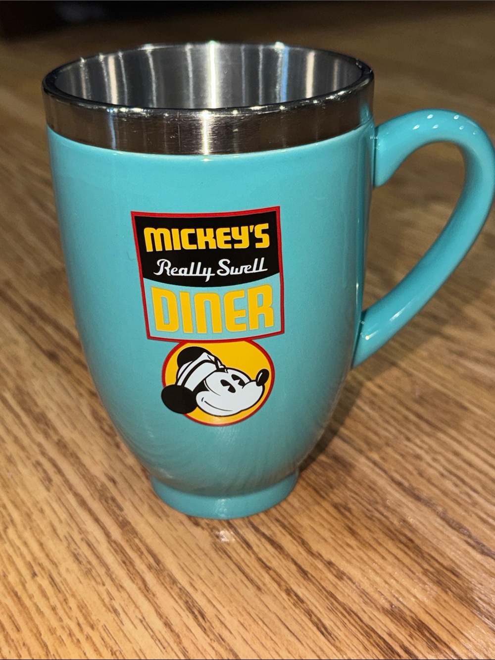 Turquoise Disney MICKEY'S REALLY SWELL Diner Travel Coffee Tea Mug Cup Ceramic